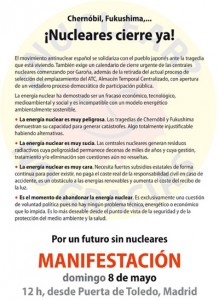 CONVOCATORIA MANIFESTACIÓN ANTINUCLEAR 8 DE MAYO