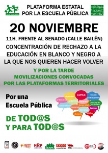 20 DE NOVIEMBRE: JORNADA EN DEFENSA DE LA ESCUELA PÚBLICA