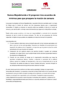 IU y SOMOS proponen tres acuerdos de mínimos para que prospere la moción de censura